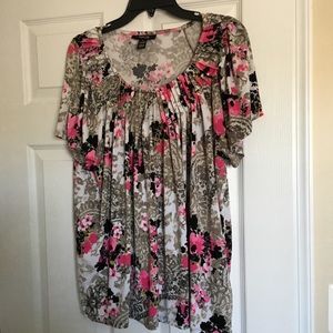 Style & Co Black/Pink pleated trim shirt -3X